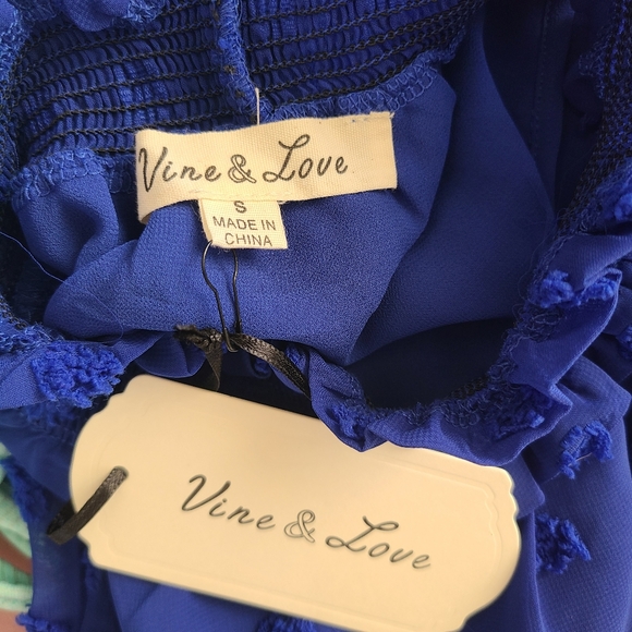 Vine & Love Swiss Dot Blue Sleeveless Blouse Size Small - Picture 5 of 5